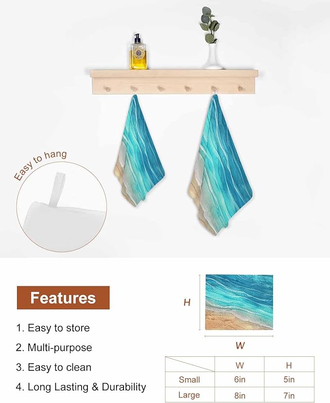 4 Pack Abstract Turquoise Kitchen Dish Cloths, Ocean Beach Waves Lines Gradient Dishcloths for Kitchen, Reusable Paper Towels, Super Absorbent Quick Drying Washcloths Cleaning Wipes, 6x5 inch