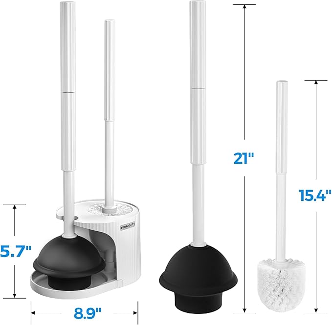 2Pack 2 in 1 Toilet Brush and Plunger Set,Clean Gloves, Extended Handle Plunger,Toilet Bowl Brush Plunger Set,Bathroom Cleaning Tools,Toilet Brush Plunger Combo,Cleaning Brush(Cream White)
