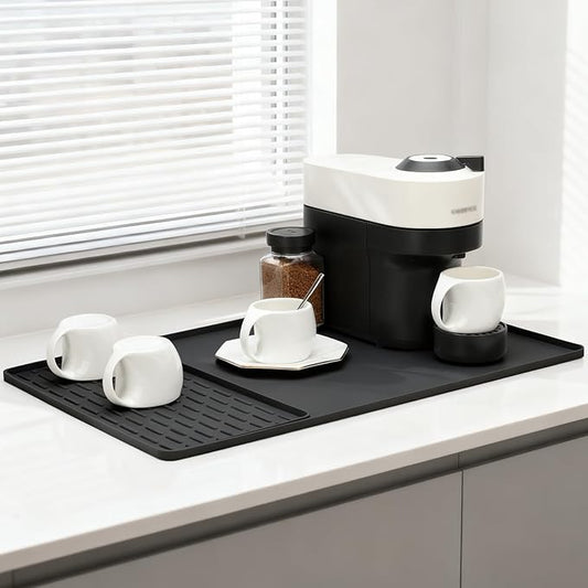 Silicone Coffee Mat, 24"X16" Heat-Resistant,Eco-friendly,Hygienic Drying Pad,Leak-Proof and Non-Slip,Removable Silicone Mat with Concave and Convex Design,(Black 24X16)