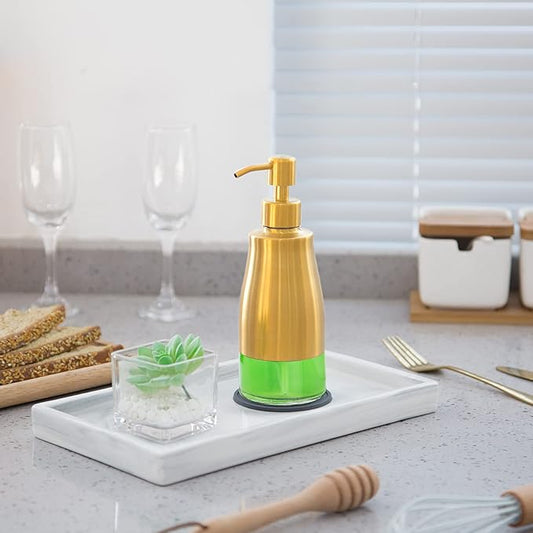 Gaussra Soap Dispenser with Coaster and Stickers, Brushed Gold Stainless Steel Glass Hand Pump Dispenser, Anti Rust Bottle, for Kitchen & Bathroom Detergent Bottle,Refillable Hand Liquid Dispenser