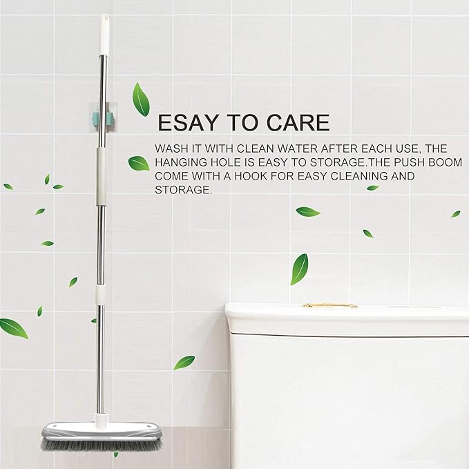 Push Broom,Tub Tile Broom Brush,Stiff Bristles Broom for Shower Cleaning, Patio, Kitchen,Grout and Garage,Indoor Outdoor Cleaning Brush,Adjustable Stainless Steel Long Handle-46.5"…