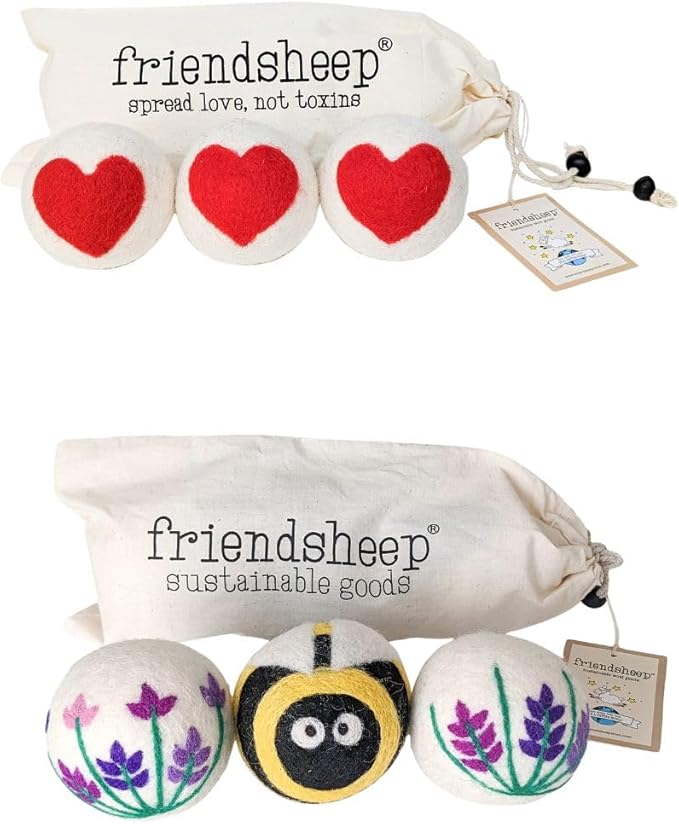 Wool Dryer Ball Bundle Lavender Fields Bee Flower + Red Heart by Friendsheep