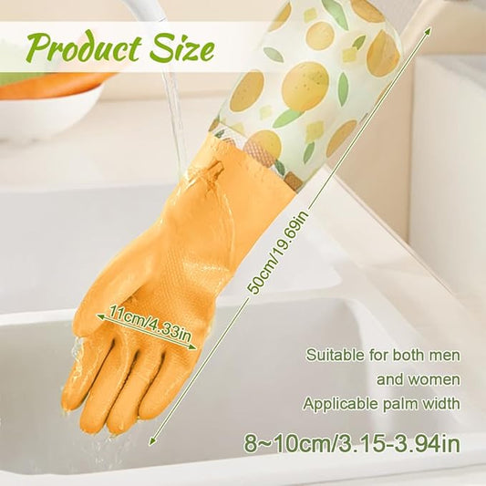 2 Pairs Rubber Dishwashing Cleaning Gloves, Reusable Latex Free Kitchen Dish Gloves with Cotton Lined, Non-Slip Waterproof Household Gloves for Laundry, Working, Gardening (Yellow & Green)