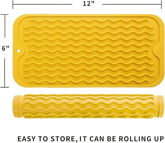 MicoYang Silicone Dish Drying Mat for Multiple Usage,Easy clean,Eco-friendly,Heat-resistant Silicone Mat for Kitchen Counter or Sink,Refrigerator or Drawer Liner Yellow S 12 inches x 6 inches
