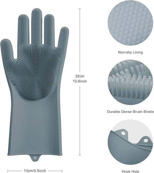 Angel Wings Magic Dish Washing Gloves with Scrubber, Silicone Reusable Cleaning Gloves, Heat-proof Household Scrubber Gloves