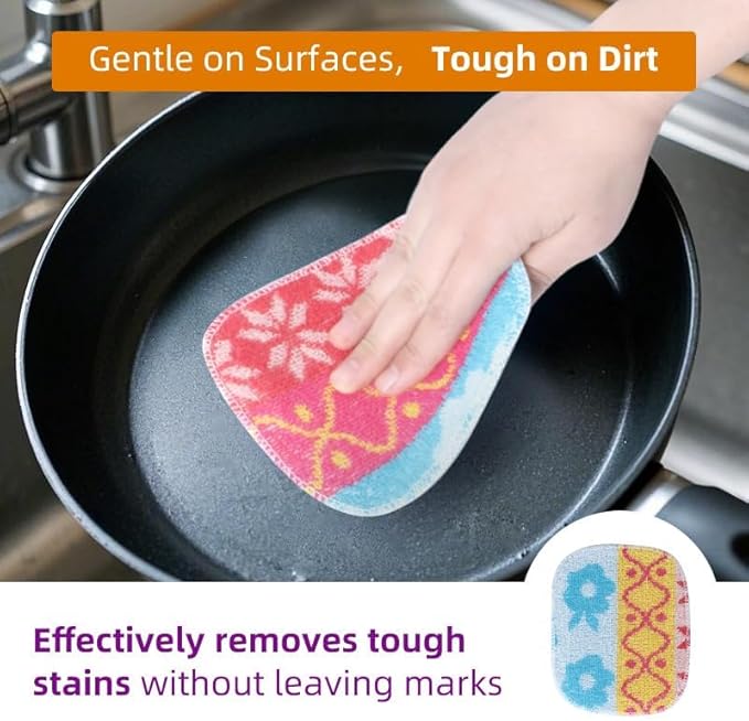 Amarelle GEN II Dish Washing Scrubbers (10-Pack), Made in Green Kitchen Scrubbers for Dishes, Non Scratch Pot & Pan Scrubber, Dual-Sided Heavy-Duty Scouring Pads, Reusable(Nordic Folk)