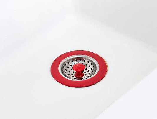 Joie Kitchen Sink Strainer Basket, Fits All Standard Sinks, Stainless Steel, Garbage Disposal Drain Cover, 4.5-Inch, Black or Red