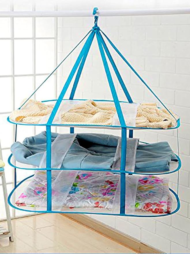 iayokocc 2 Tiers Folding Drying Rack, Folding Mesh Clothes Hanging Dryer, Portable Sweater Drying Rack Lay Fold Flat to Dry Mesh Clothes Hanger for T-Shirt, Swimsuit, Sweater, Delicates