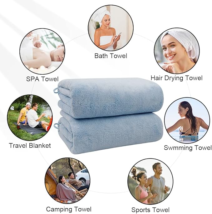 Orighty 2-Pack Microfiber Bath Towels (27'' x 54'') - Soft, Absorbent, Quick-Drying, Blue