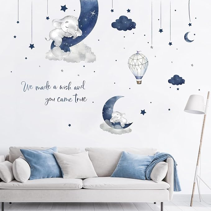Wall Stickers Decals Kids Peel and Stick Removable for Nursery Kids Bedroom Living Room décor Boys Playroom (Blue Dream)