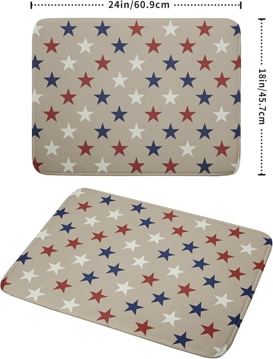 Patriotic July of 4th Blue Red White Star Dish Drying Mat for Kitchen Counter 18x24 Independence Day Absorbent Reversible Microfiber Drying Mats Kitchen Countertop Protector Dishes Drainer Rack Pad