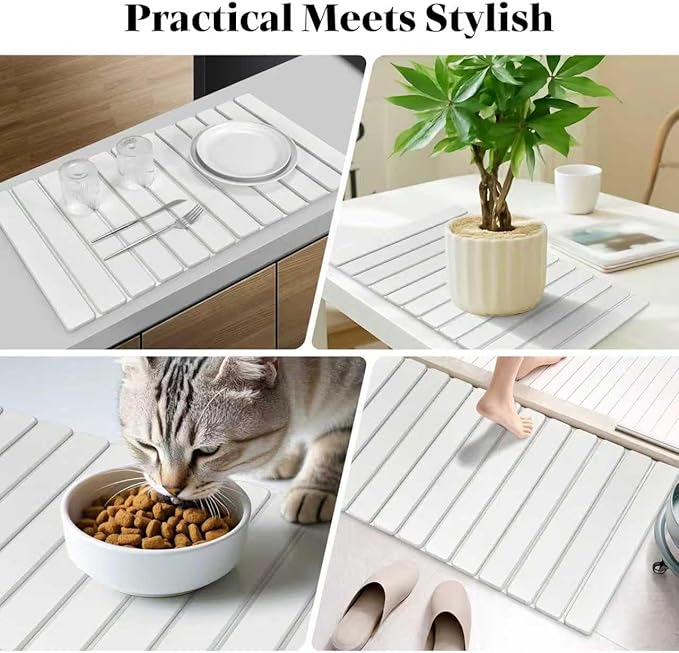 Extral Large Stone Dish Drying Mats for Kitchen Counter, 28"(L)×16"(W), Collapsible Quick Drying Dish Mats, Eco-Friendly Absorbent Diatomaceous Earth Mat for Dishes Cups Bottles, Match Any Countertop