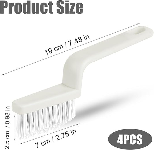4pcs Grout Cleaner Brushes, V Shape Stiff Bristle Crevice Cleaning Brush Shower Scrub Tool for Tile Floors, Tracks, Door Slot, Bathroom, Kitchen, Windows (White)