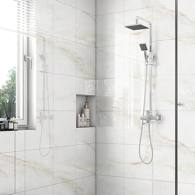 Chejiaye 10pcs Marble Peel and Stick Backsplash Waterproof Washroom Wall Panels, Peel and Stick Tile, PVC Foam Wall Panels for Kitchen,Bathroom,Living Room,Colorful (White and Yellow,11.8" x 11.8")