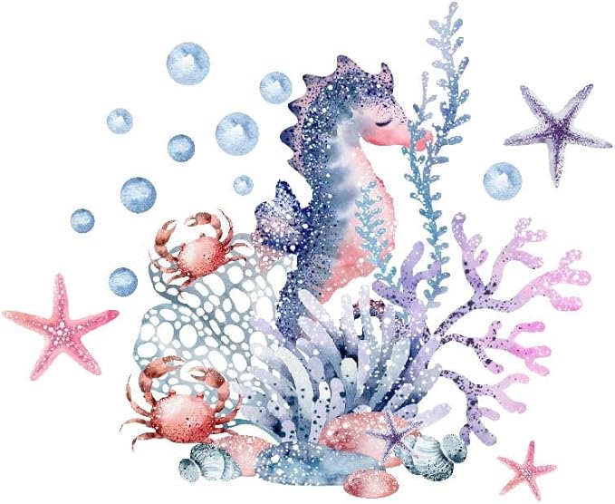 Alwayspon Sea Horse Wall Decals Vinyl Removable Wall Murals Peel and Stick Self Adhesive House Wall Sticker Decor for Bedroom Living Room Nursery