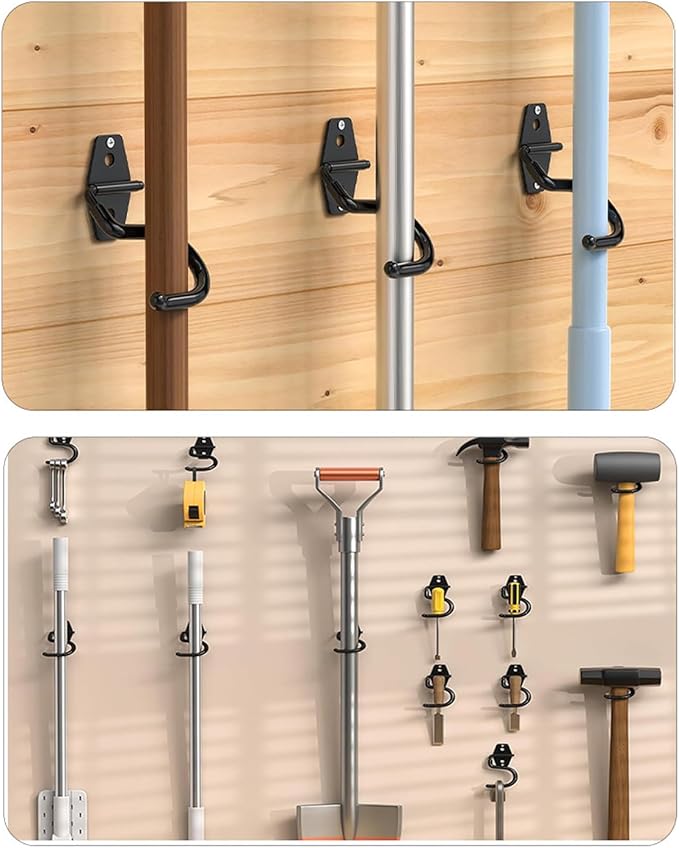 2 Pack Broom Holder Wall Mount Heavy Duty Mop Hanger with Screws Anchors Stand-Alone Hook Handle Grabber Gripper Organizer for Garage Storage Cleaning Tools Mops Garden Hammer Shovel