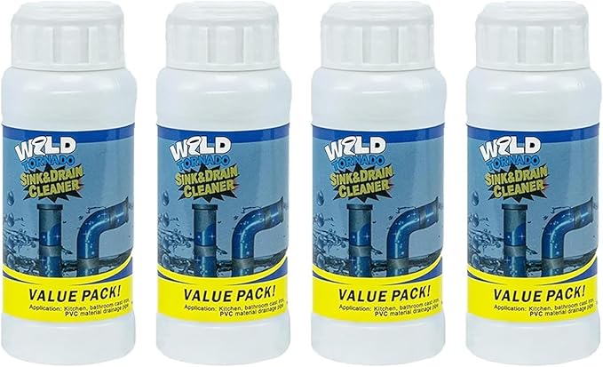 Sink and Drain Cleaner Powder Kit, Fast-Acting Clogged Pipe Opener for Kitchen Bathroom Pipes and Floor Drains - Drain Clog Remover for Routine Home Plumbing Maintenance (4PCS)