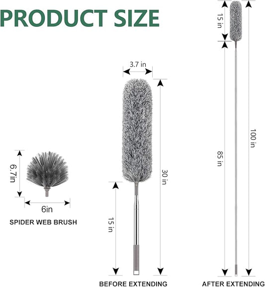 SetSail Dusters for Cleaning, 100-inch Extra-Long Cobweb Duster with Extension Pole, Bendable Microfiber Head & Cobweb Brush Washable Ceiling Fan Cleaner Duster Kit for High Ceilings, Corner
