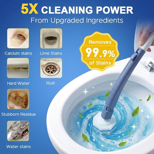 ROUNDSQUARE 40 Count Toilet Wand Cleaner Refills, 5X Cleaning Power Disposable Prefilled Toilet Cleaning Scrubbers, No Falling Apart, Fresh Fragrance
