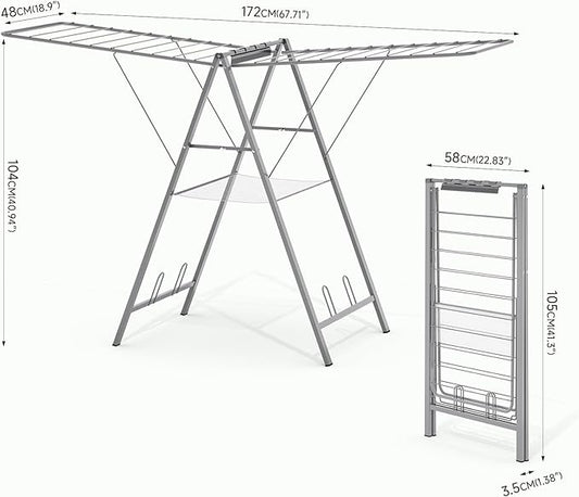 APEXCHASER Clothes Drying Rack Foldable, Metal Laundry Drying Rack Collapsible, Portable Compact Clothes Rack for Sweater Baby Clothes Towel Indoor & Outdoor, Height Adjustable Clothes Airer, Grey