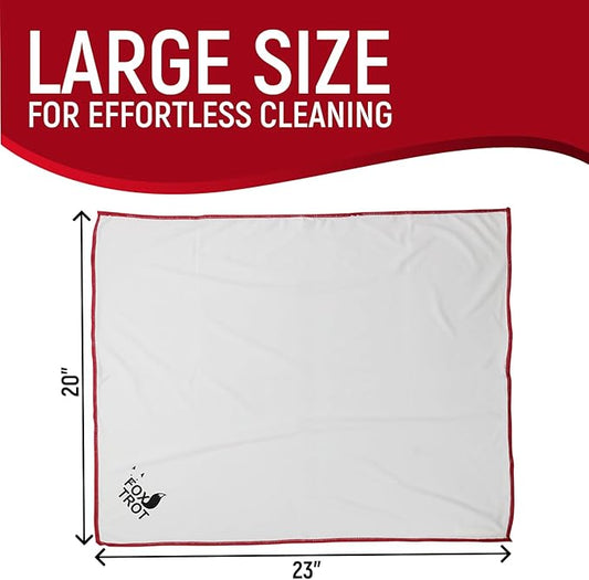 Fox Trot Large Microfiber Polishing Cloths (2 Pack White | Gray) | Streak Free, Lint Free Shine and Clarity for Wine Glasses, Stemware and More