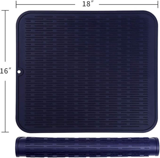 MicoYang Silicone Dish Drying Mat for Multiple Usage,Easy clean,Eco-friendly,Heat-resistant Silicone Mat for Kitchen Counter or Sink,Refrigerator or Drawer Liner Navy Blue XL 18 inches x 16 inches