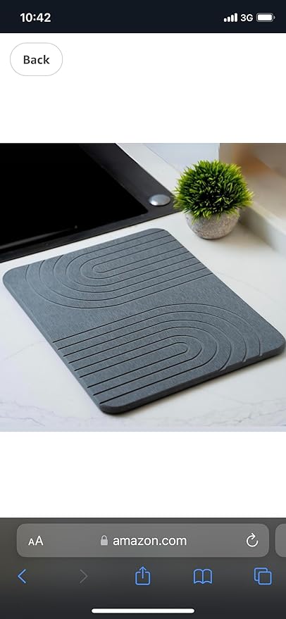 LIFSEZY- Large Stone Drying Mat for Kitchen Counter – Quick Dry Stone Mat Kitchen Accessory, Diatomaceous Earth Mat for Sink, Dishes, and Utensils, Gray.