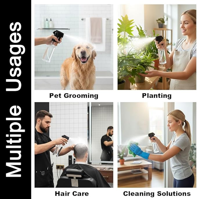 Plastic Spray Bottles 12oz Continuous Spray Bottle Mist Spraying Heavy Duty Empty Water Spray Bottles for Hair, Cleaning Solutions, Plants,Essential Oils 2 Pack (Clear-2pcs)