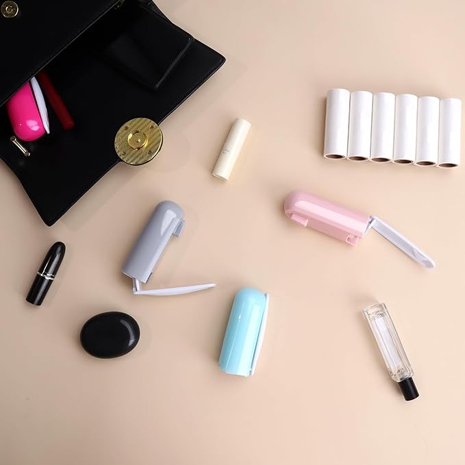 Travel Lint Roller with Cover Mini Refillable Lint Remover for Clothes Tiny Cute Lint Roller for Purse Pocket Travel Essentials for Women (Rose)