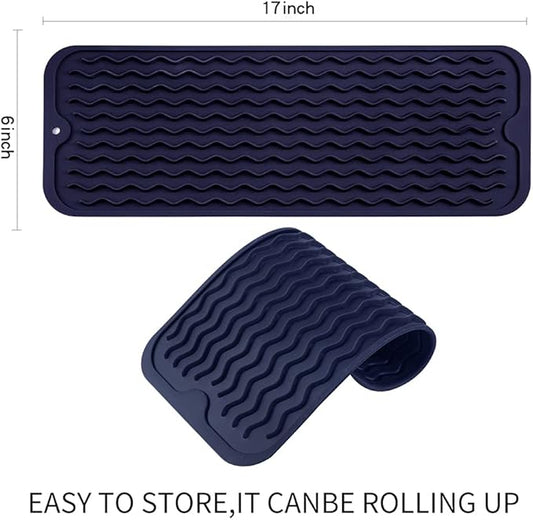MicoYang Silicone Dish Drying Mat for Multiple Usage,Easy clean,Eco-friendly,Heat-resistant Silicone Mat for Kitchen Counter,Sink,Bar,Bottle,or Cup Navy Blue M 17 inches x 6 inches