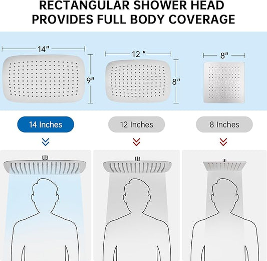 G-Promise All Metal 14 Inch Shower Head with Massage Mode Handheld, Rain Shower Head with Handheld Spray Combo, 3-Way Diverter with Pause Setting, 12 Inch Adjustable Extension Arm (Brushed Nickel)