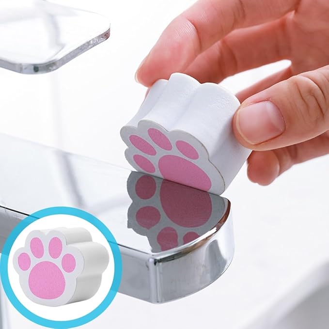 Uonlytech Creative Cat Claw Scrubber Sponge 2pcs, Multipurpose Cartoon Cat Paw Mirror Cleaner for Bathroom Glass, Faucet, and Window Cleaning