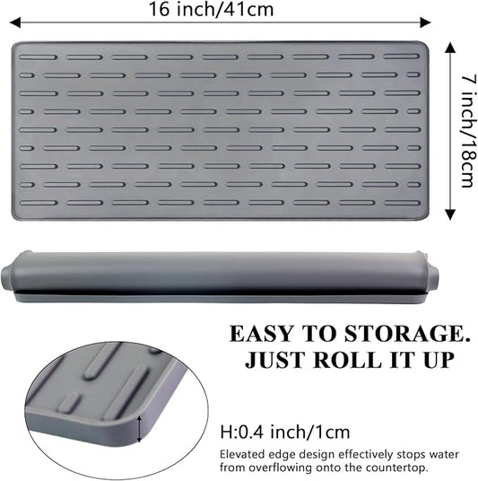 Silicone Coffee Mat, 16"X7" Heat-Resistant,Eco-friendly,Hygienic Drying Pad,Leak-Proof and Non-Slip,Removable Silicone Mat with Concave and Convex Design,(Gray 16X7)