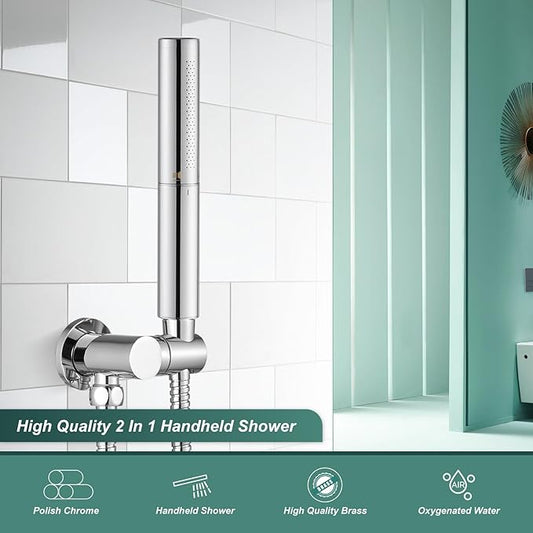 Heyalan Brass 2 in1 Function Handheld Spray Hand Shower High Pressure Handheld Sprinklert Shower Wand with Shower Hose and Adjustable Hand Shower Holder, Polished Chrome