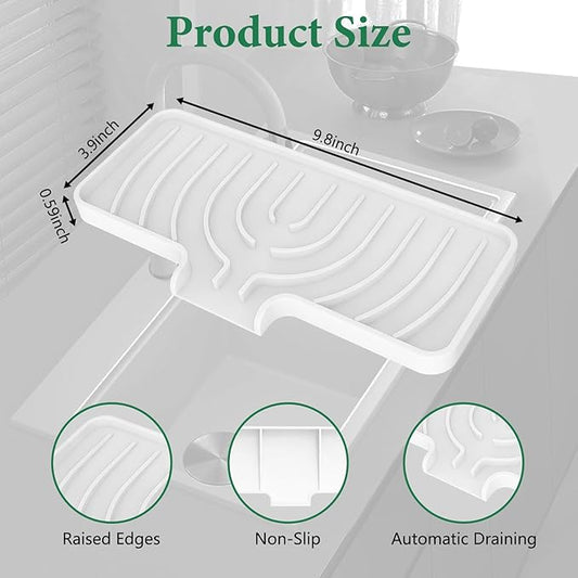 GUUKIN Sponge Holder for Kitchen Sink, 10x4 inch Silicone Dish Drying Mat, Compatible with Scrub Daddy, Kitchen Sink Accessories, Suitable for Kitchens & Bathrooms (White)