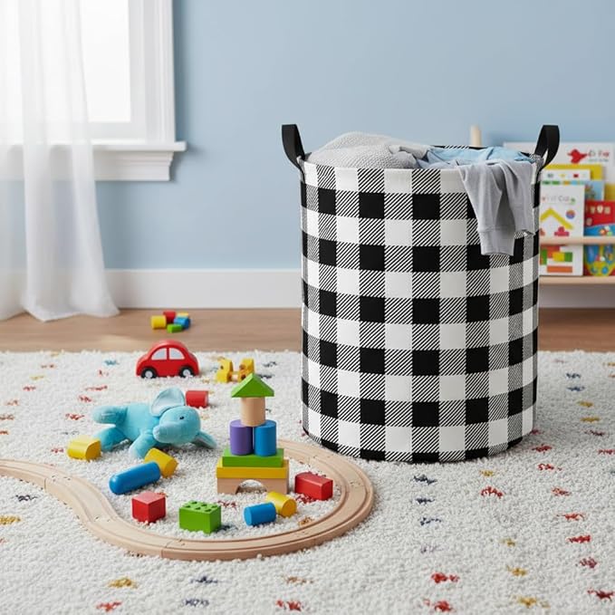 Baby Laundry Hamper kids laundry Basket Waterproof Laundry Bag for Bedroom Toy Clothes Organizer Room Décor(Checkered)