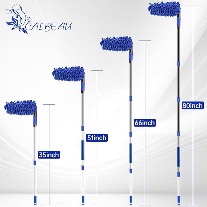 CALBEAU Ceiling Fan Cleaner Duster with 80" Extension Pole, Flexible and Washable Chenille Fan Duster for High Ceiling Fan Blades Light Fixtures Furnitures