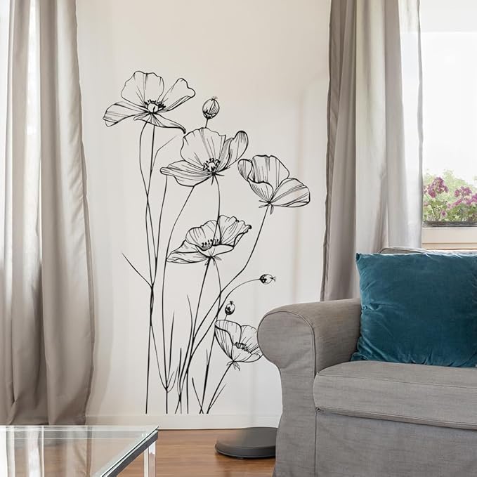 Black White Flower Wall Stickers Art Decal Decor for Bedroom Living Room Offices Home Decoration