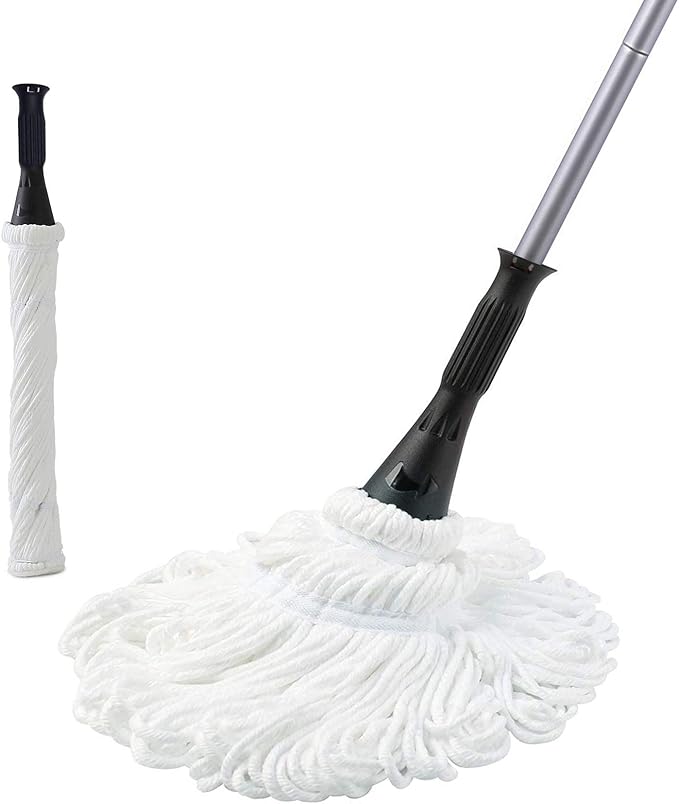 Eyliden Mop with 2 Reusable Microfiber Heads, Easy Wringing Twist Mop, 57.5 inch Long Handle, Wet Mops for Floor Cleaning, Commercial Household Clean Hardwood, Vinyl, Tile, and More (White)