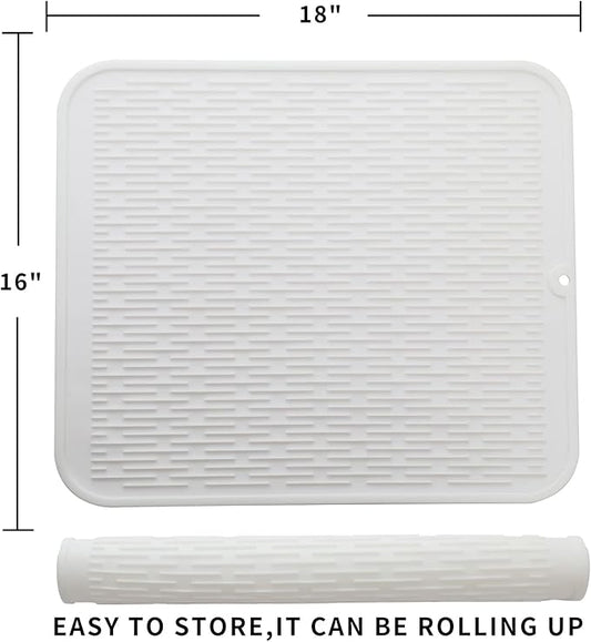 MicoYang Silicone Dish Drying Mat for Multiple Usage,Easy clean,Eco-friendly,Heat-resistant Silicone Mat for Kitchen Counter or Sink,Refrigerator or Drawer Liner White XL 18 inches x 16 inches