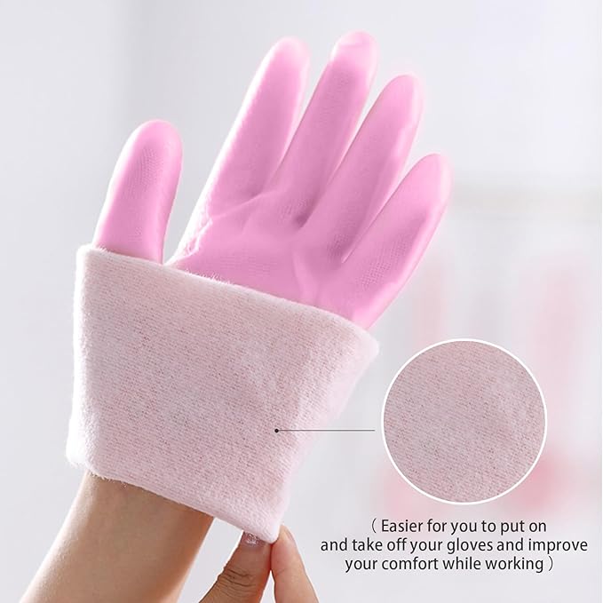 KAQ Dishwashing Cleaning Gloves 3 Pairs-Reusable Cotton Liner Rubber Gloves Long cuff 19.5" Non-Slip Kitchen Gardening Gloves