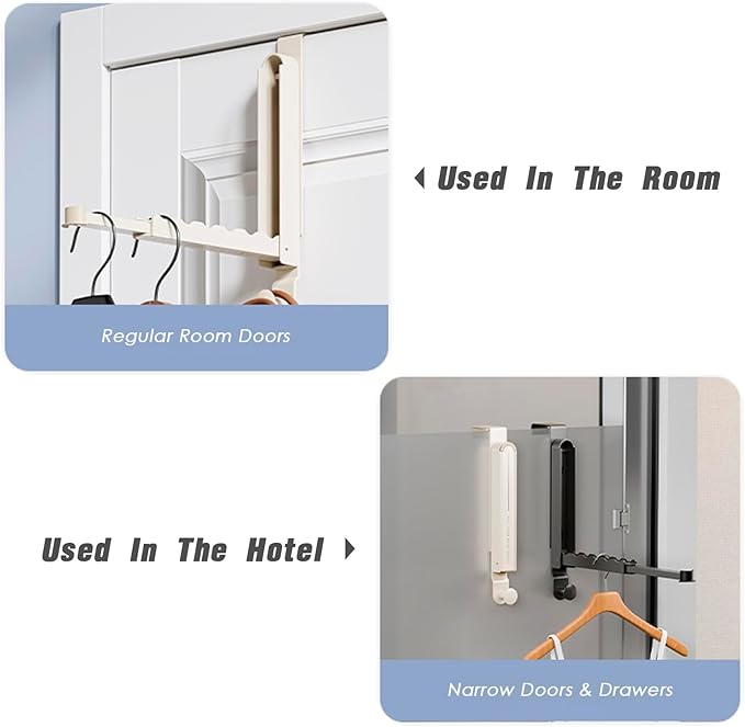 Over The Door Drying Rack for Clothes - 2 Brackets For Different Door Thickness - All Metal Fold Away Clothes Rails (Ivory White)