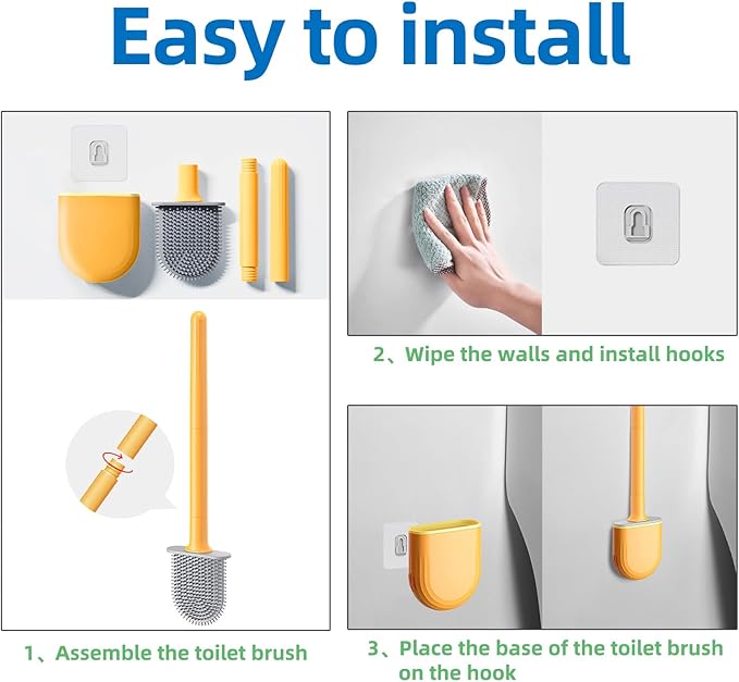 RV Toilet Bowl Brush, Toilet Brush Silicone Won't Damage Toilets, Wall Mounted Toilet Brush-Anti-Roll, Anti-Drip Design, Suitable for RV Travel Trailers and Campers (Orange and Gray)