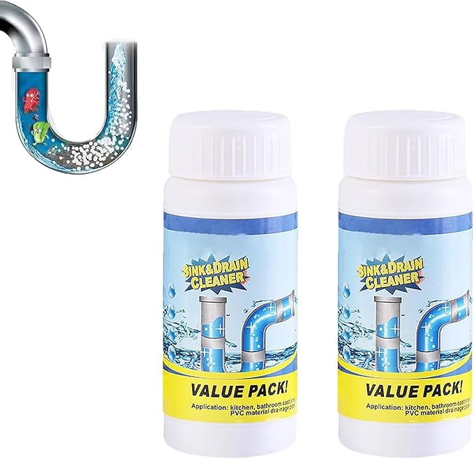 Sink Drain Cleaner, Multi-functional Sink Drain Cleaner Powder, Powerful Pipe Dredging Agent for Kitchen Toilet, Fast Foaming, Powerful Stain Removal (2PCS)