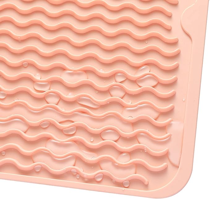 MicoYang Silicone Dish Drying Mat for Multiple Usage,Easy clean,Eco-friendly,Heat-resistant Silicone Mat for Kitchen Counter or Sink,Refrigerator or drawer liner Pink L 16 inches x 12 inches