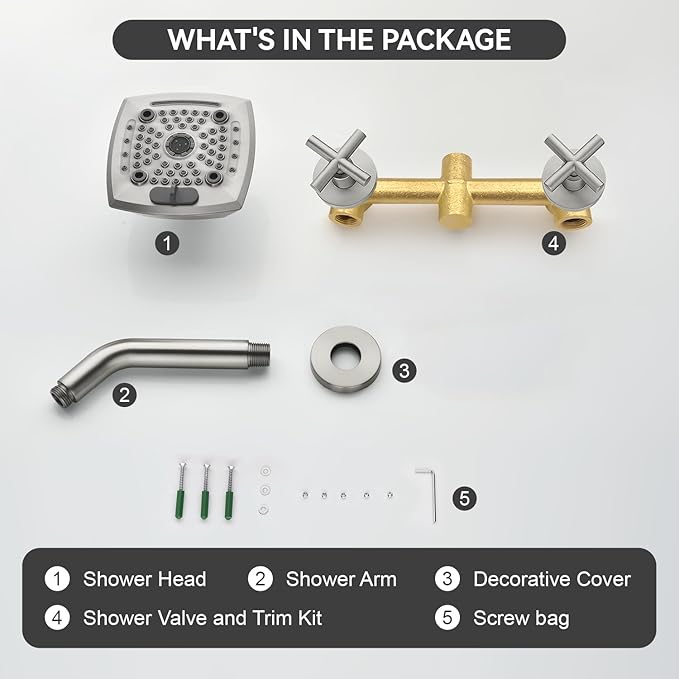 2 Handle Shower Faucet Set 6-Spray Shower Head and Handle Set Shower Trim Kit with Rough-in Valve Bathroom Shower Faucet Valve Trim Kit Brushed Nickel