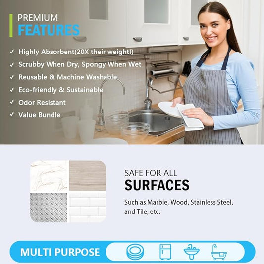 AIDEA Swedish Dishcloths for Kitchen, 10PK, White, Absorbent Sponge Dish Cloth, Dishcloths for Washing Dishes, Reusable Paper Towels Dish Cloths, Swedish Towels for Home, Kitchen, Glass, 7" x 6"