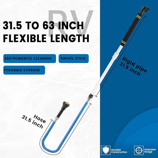 RV Black Tank Cleaner Wand,62inch RV Holding Tank Swivel Stik Rinser 304 Stainless Steel Hose with Flexible Rotary Cleaning Sprayer for Camper Toilet RV Black Water Tank and Garden