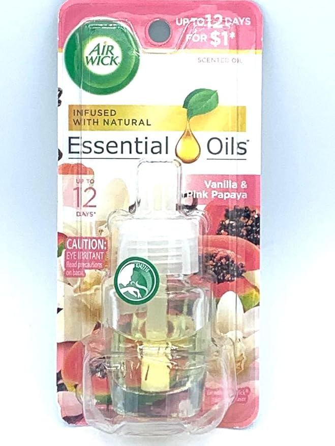 Air Wick Plug in Scented Oil Refill, 1ct, Vanilla & Pink Papaya, Essential Oils, Air Freshener