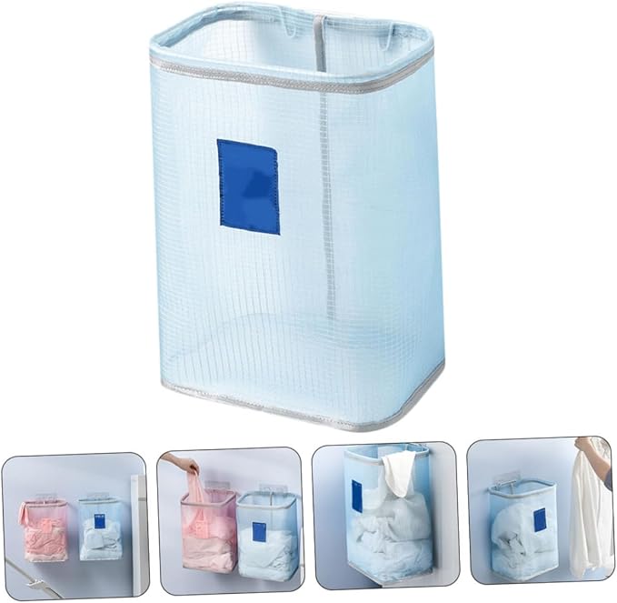 1Pc Wall Mounted Foldable Laundry Hamper Clothes Basket for Bathroom Bedroom Dorm Room Closet Space Saving Organizer for Dirty Clothes Blue